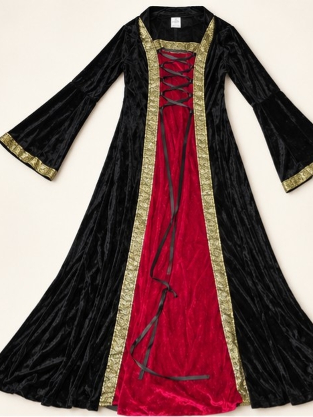 Women’s Renaissance Medieval Costume Dress Black Red Gold Size XL New